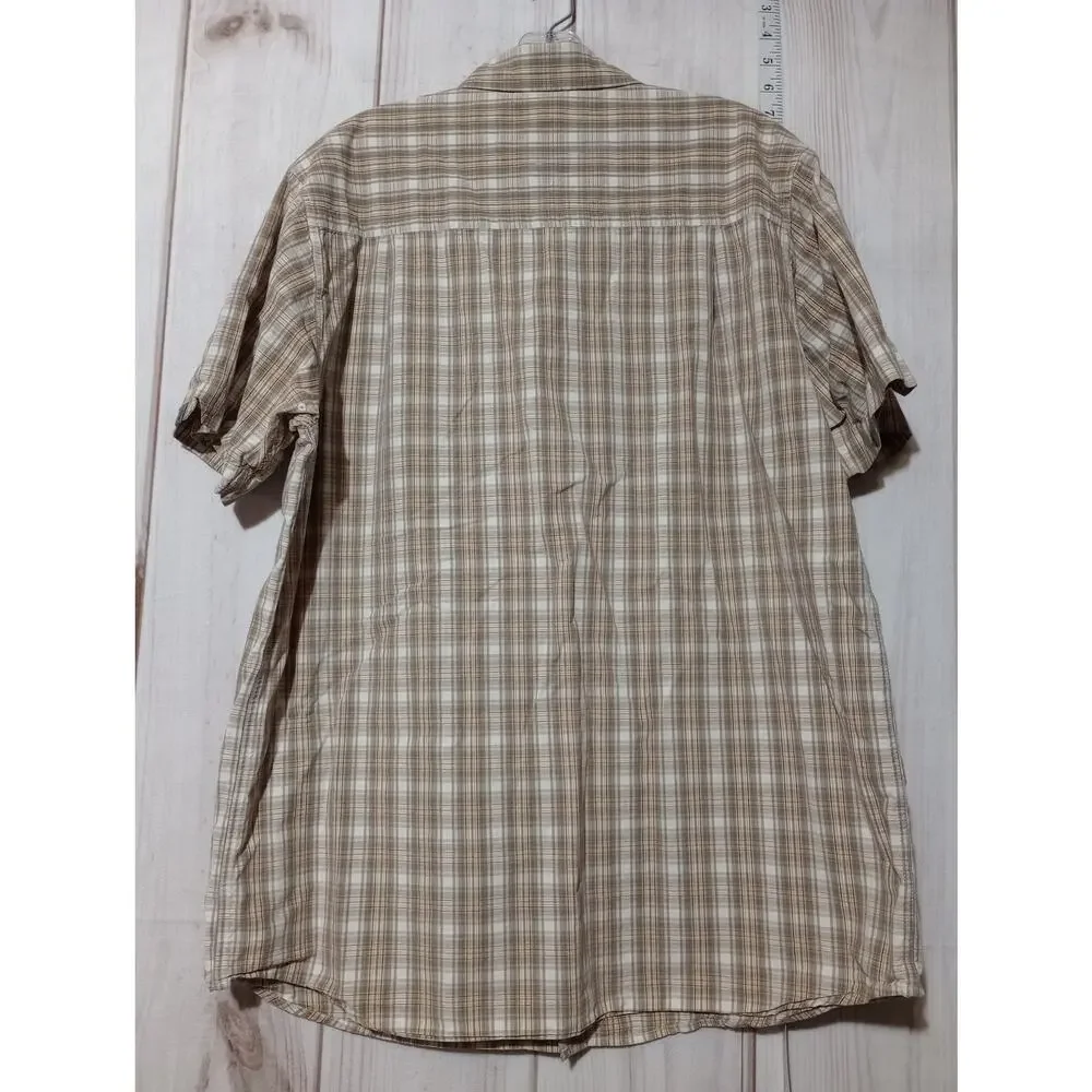 North Face Shirt Mens Large Brown Plaid Short Sleeve Button Up Outdoors Casual‎